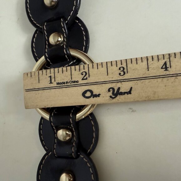 Edgy Link Ring Statement Belt Size M Black Leather Studded Circle Y2k Biker Chic - Picture 12 of 16